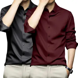 Visit the DEELMO Store DEELMO Combo of Men's Stylish Solid Satin Casual Shirt for Men Full Sleeves| Poly Satin Silk Shirt Pack of 2