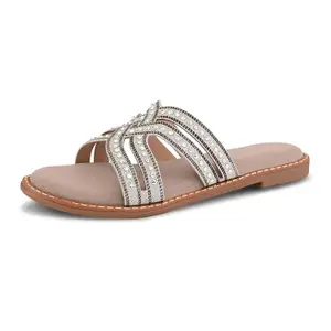 Visit the Centrino Store Centrino Women's Beaded Flat Sandals| Open Toe Stylish Slip-On Sandals for Ladies | Metallic Crisscross Straps with Soft Cushioned Footbed for Comfort | Lightweight Casual Fashion Footwear (9305)