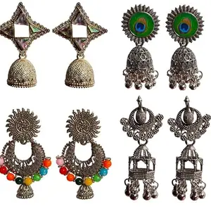 Streetfest Handcrafted Designer Jewellery Earrings for Women Stylish Oxidised Jhumka earrings for Girls and Women - Stylish Jhumkhi - Combo - Pack of 4