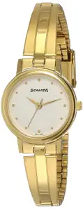 Visit the Sonata Store Sonata Quartz Analog White Dial Gold Stainless Steel Strap Watch for Women - NT8096YM04