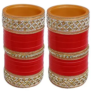 Lucky Jewellery Bridal Bangle Set Red Designer Chura Dulhan Wedding Punjabi Choora Fashion Jewellery Chuda For Women (1733-M1C1-SHIVANI-R24)