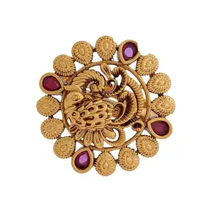 Kushal's Fashion Jewellery Ruby Gold Plated Ethnic Antique Finger Ring - 425842