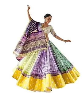 Women Cotton Silk Printed With Real Mirror Work Lehenga Choli For Women with Dupatta Set Semi-stitched Lehenga || Free Size Available
