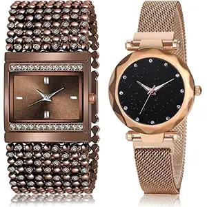 NEUTRON Fashion Analog Brown and Black Color Dial Women Watch - G589-GC9 (Pack of 2)