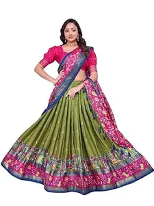 Women's Trending Pure Dolla silk Lehenga Choli Print with Foil Work With Unstitched Blouse Patola Print Adorned with Foil Work For Any Occasion