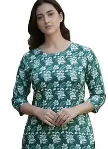 Cotton Printed Tunic Top for Women, 3/4 Sleeve Casual Kurti