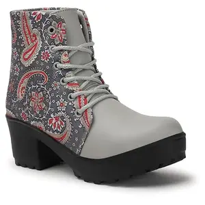 Bottom Shine Printed Casual Boots for Women and Girls Ladakh001-Grey-41