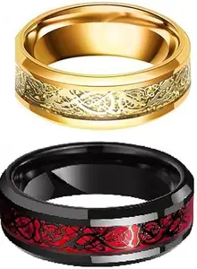 Women Combo Black Red & Black Gold Dragon Ring (IR622)