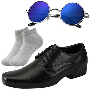 Vitoria l Men Black Lace Formal Shoes with Light Gray Socks & Round Blue/7
