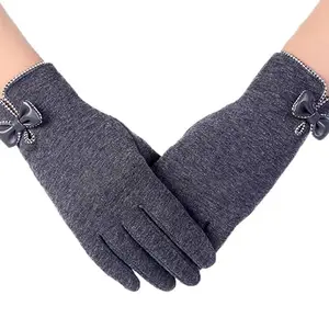 V3E Women & Girl's Winter Warm Woolen Touch Screen Bow Gloves (Grey)