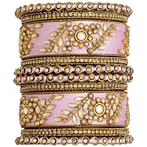 Peora Silk Thread Matching Floral Bangle Set Bridal Chuda Chura Jewellery for Women Girls Navratri Gift Size 2.8 inch