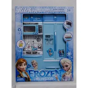 7th Sky Plastic Origin Frozen Modern Kitchen Set, 2 Door Modern Modular Play with Cooking Toy Refrigerator & Full Accessories for Kids Girls 2 Door Toys (Multicolor)