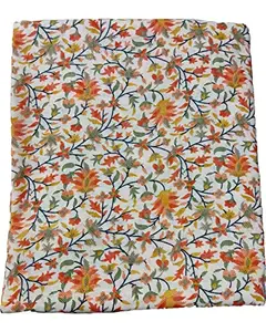 GA Fashion Women's Unstitched Cotton KAANI Print Fabric,Width-44 inch,Length-2.50 Meter,Kurti,Gown,Palazo,Dress Material.Tunic,Top Bottom,Salwar Suit,Maxi,Nighty.Free_Size(New Cream Orange 2.50 Meter)