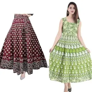 Gavika Fashion Women's Cotton Jaipuri Sanganeri Print, Wrap Around, Maxi Skirt, Rajasthani Jaipuri Women Traditional Long Mandala Hand Block Fashion Skirts.