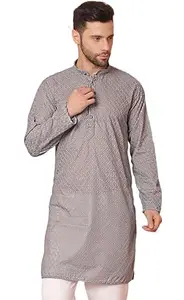 Jompers Mens Grey Chikankari Pure Cotton Kurtas (Grey, M)