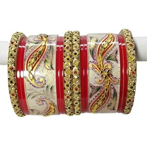 AAPESHWAR Plastic Beautiful Traitional Chudas/Bangle Set for Women and Girls (Red, Multicolor, Gold, 2.8) (Pack of 14)