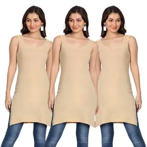 Aimly Women's Cotton Sleeveless Long Kurti Camisole Slip Spaghetti Pack of 3