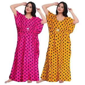 Women's Floral Print Cotton Nighty, Short Sleeve, HC-B84_4XL Multicolour