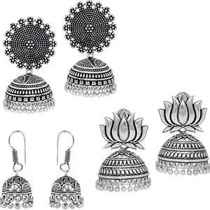 HANIYA 3 Pair combo Oxidised Silver Plated Jhumka Jhumki Earrings Jewelry for women