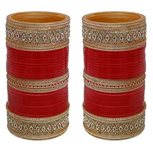 Lucky Jewellery Bridal Bangle Set Red Designer Chura Dulhan Wedding Punjabi Choora Fashion Jewellery Chuda For Women (2211-G1C1-KTLI-R24)