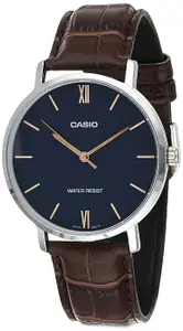 Visit the Casio Store Casio MTP-VT01L-2B Men's Minimalistic Blue Dial Brown Leather Band Analog Watch