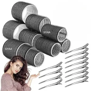 SIYAA 30 Pcs Black Hair Roller Set,18 Pcs Heatless Hair Rollers 3 Size and 12Hair Clips Hair Rollers for Long Medium Short Hair