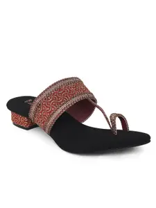 Brand: V-WALK V-WALK Women's Embroidered Ethnic & Fashion Slip-on Low-Heel Sandals | Ethnic, Fashion, Smart Casuals Heels Sandals for Women | Festive, Office, Shopping, Party Sandals | Heel Height: 1.5 Inches