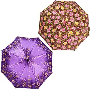 Rainpopson 3 Fold Umbrella for Women | Umbrella for Men 3 Fold | 3 fold Colour Umbrella | Umbrella Combo Pack of 2 | Umbrella for Girls (Multicolour) Set of 2 (FR_470)