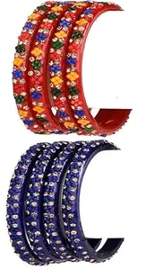 AFAST Combo Of Party & Wedding Colorful Glass Kada/Bangle, Pack Of 8, Multicolor & Blue