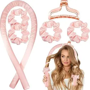 VISHARNI No Heat Hair Curler Kit – Satin Curling Rod, Hair Clip & Scrunchies – Heat-Free Hair Rollers for Long Hair, Comfortable Overnight Curls