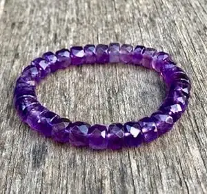 LKBEADS Natural Amethyst 10mm Rondelle Shape Faceted Cut Beads 7 inch Stretchable Bracelet for Men & Women|STBR_RR_00328_70