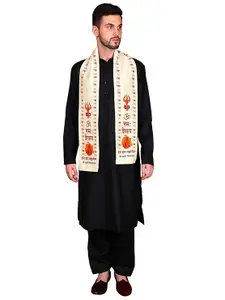 Exotic India Har Har Mahadev Printed Scarf Prayer Shawl | Traditional Hindu Pooja Prayer Om Namah Shivaya Design Stole, Off-white, Free Size