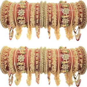 SHINE OF STARS Women's Alloy Punjabi Designer Bridal Chooda Set (Red & Golden)- Redduraju (2.4)