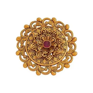 Kushal's Fashion Jewellery Ruby Gold Plated Ethnic Antique Finger Ring - 410443