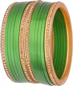 Generic FIZA BANGLES Rajasthani Acrylic Seep chuda Set Bangles || Women & Girls Seep/Plastic Bangles Set (Green)_Size_2.4