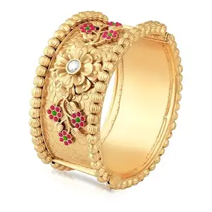 Peora Gold Plated Synthetic Stone Studded Thick Metal Floral Bangle Ethnic Fashion Jewellery for Women (Size - 2.6 inch, 1 Pc)
