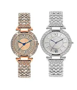 ULTRON New Crystal Pair of Rose Gold & Silver Analog Watch for Women/Girl Series-2024 New