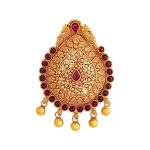Kushal's Fashion Jewellery Ruby Gold Plated Ethnic 92.5 Pure Silver Temple Pendant - 411609