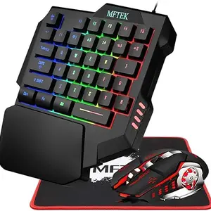 Being One MFTEK One Hand Gaming Keyboard and Mouse Combo, RGB Rainbow Backlit One-Handed Mechanical Feeling Gaming Keyboard