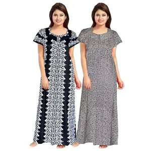 Women Casual Wear Floral Printed Cotton Multicolor Night Dress/Maxi/Nighty Pack of 2 ComboNT8663_XXL