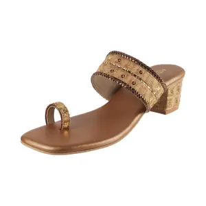 Visit the Metro Store Metro Women's Gold Ethnic wear Block Heel Fashion Sandals