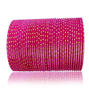 HERVERSE Matte Finish Golden Dotted Bangle Jewelery Set for Women and Girls (Pack of 36) BL B NA-73 Hot Pink 2.8