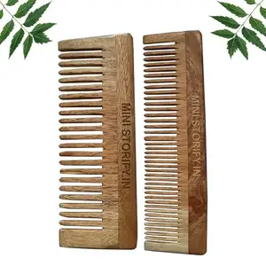 Mini Storify Truly Organic 1 Neem Dressing Comb 1 Neem Shampu Comb kachchi / Kachi Neem wood Comb Kangi Wooden Comb for women hair growth | Kanghi trated with pure bhringraj oil Pack of 2