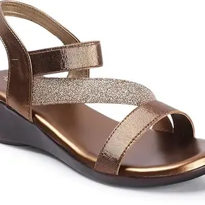 Picktoes PT-S106 Women's Copper Synthetic Leather Casual Heel Sandal