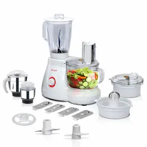 Rico Heavyduty 700W Mixer Grinder Food Processor for Kitchen | Coconut Scraper, Citrus Juicer, Blender Jar, Grinding Masala, Chutney Jar etc. | 2 Years Warranty | Rico FP1806 White price in India.
