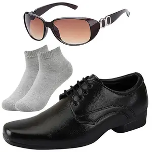 Vitoria l Men Black Lace Formal Shoes with Light Gray Socks & Women Black Gaga Brown/10
