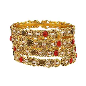 ZENEME Bangle Gold Plated American Diamond Studded Antique Designer Gold Plated Bangles Jewellery For Women/Girls (2.4)