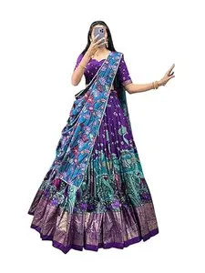 Women's Trending Pure Dolla silk Lehenga Choli Print with Foil Work With Unstitched Blouse Patola Print Adorned with Foil Work For Any Occasion