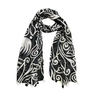 Scarf Woman Sation Printed Scarves with Tassels | Stylish, Soft, & Lightweight | Hijab Scarf | Headscarf | Neck Scarf | Stole SH-ON-S-6045