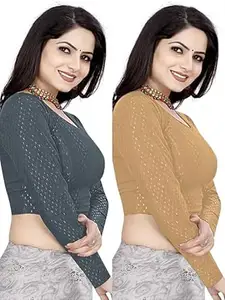 MEERAANT-77 ENTERPRISE Women's Shimmer Crop Top Blouse with Round Neck, Half Sleeves, Streachable Readymade Blouse Choli